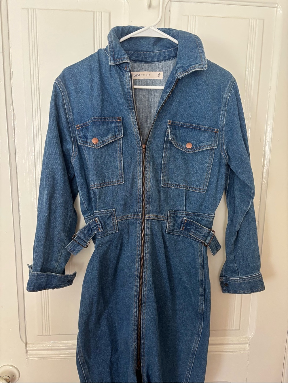 ASOS Blue Denim Jumpsuit Dress with Front Zip